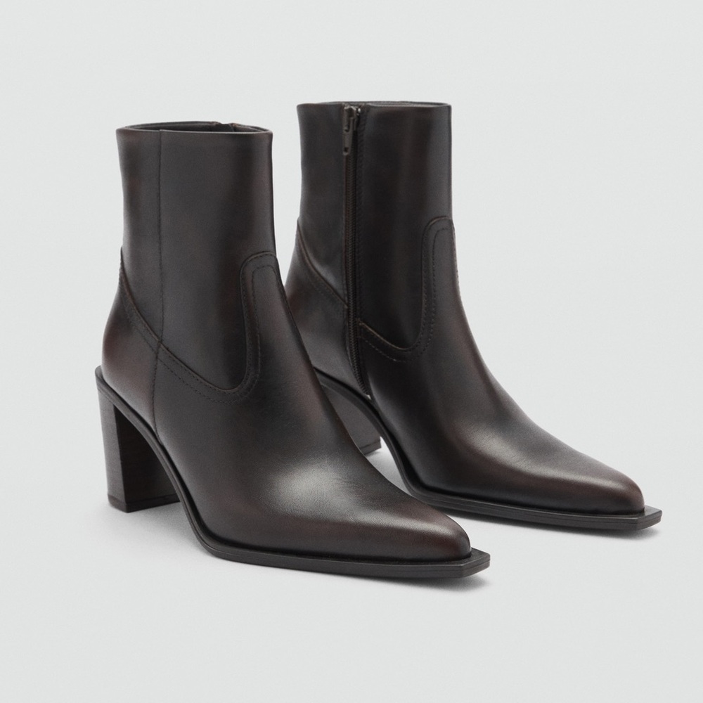 Mango MNG LEATHER ANKLE BOOTS WITH BLOCK HEEL pointed toe
